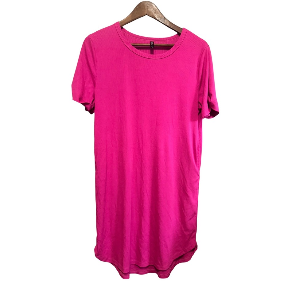 Crazy Train T-Shirt Dress Women Medium Pink Excellent Ribbed Knit Pockets Slv